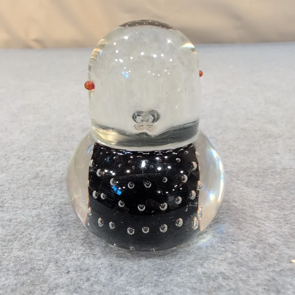 Kreiss Glass Figurine Bubble Bird Paperweight Red Eyes Black Body Handcrafted - Picture 1 of 5